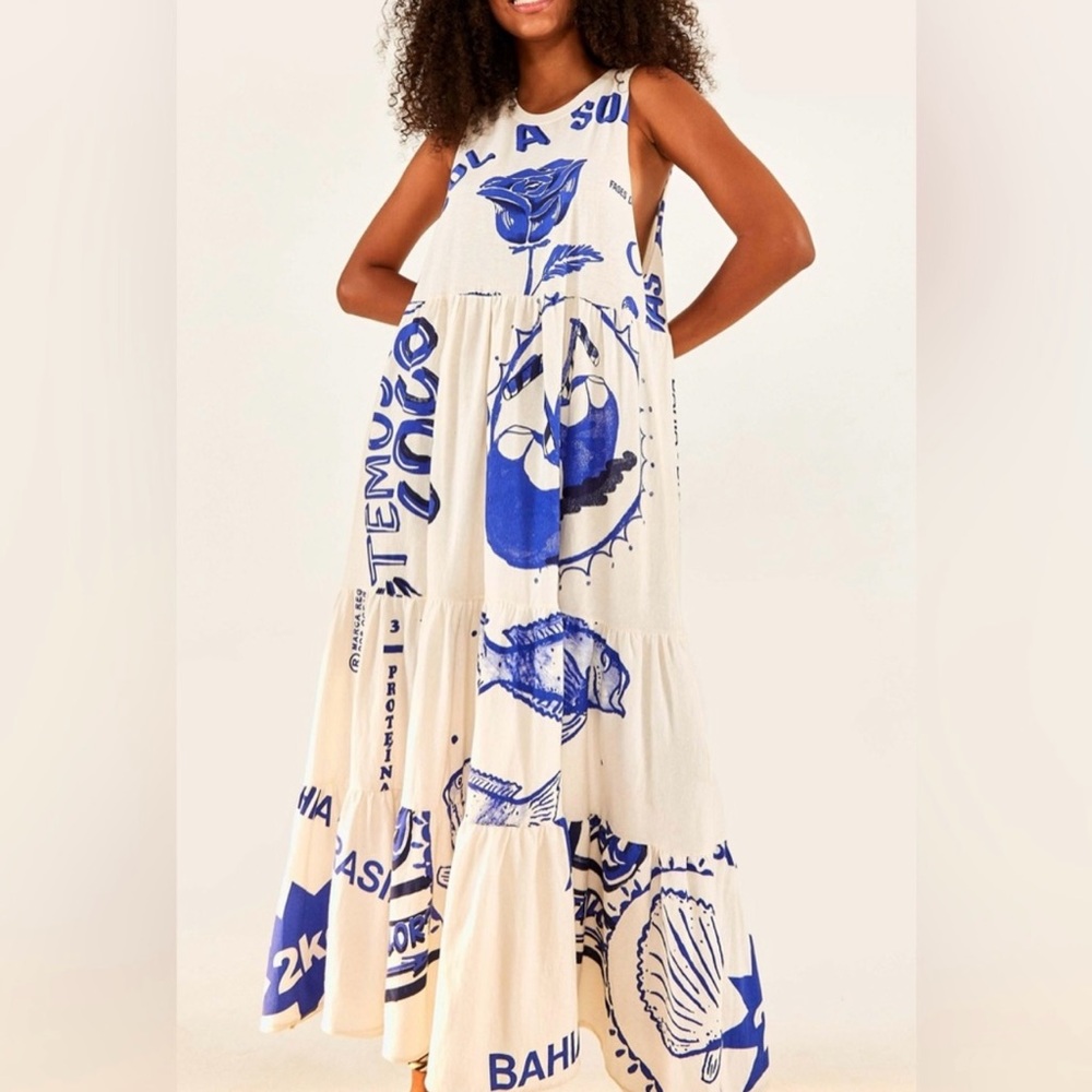 FARM RIO White Rainha Das Aguas T Shirt Dress Size Medium- new without tags